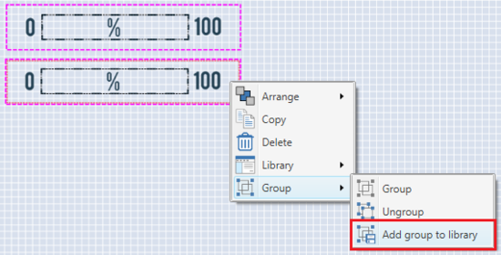 Screenshot of adding grouped elements to the library using the right click menu.