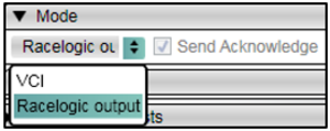 Screenshot of the Mode settings with Racelogic output highlighted.