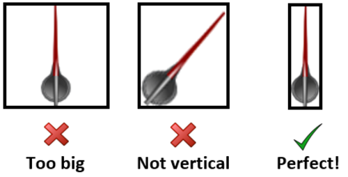 Images showing examples of unacceptable and acceptable needle images.