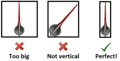 Images showing examples of unacceptable and acceptable needle images.