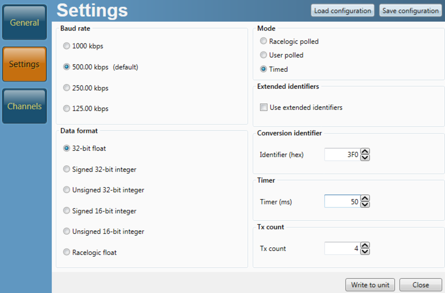 Screenshot of the Settings menu in VBOX Setup software.