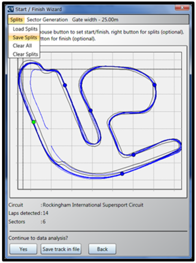 Screenshot of the Start / Finish Wizard in Circuit Tools 2.