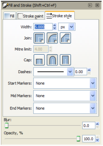 Inkscape Stroke Style tab in the Fill and Stroke menu.