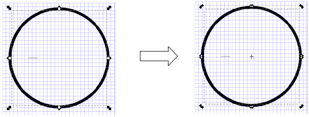 Image depicting double clicking on the circle element to see the centre point and centre rotation point.