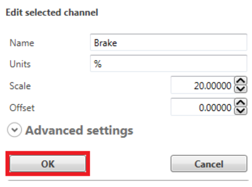 Screenshot of the Edit Selected Channel window with the OK button highlighted.