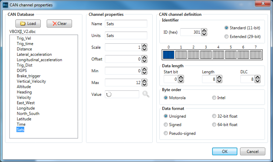 Screenshot of CAN Channel properties.