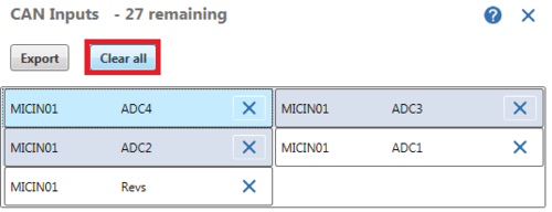 Screenshot of CAN Inputs settings with the Clear All button highlighted.