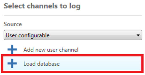 Screenshot of the Select Channels to Log settings with Load Database highlighted.