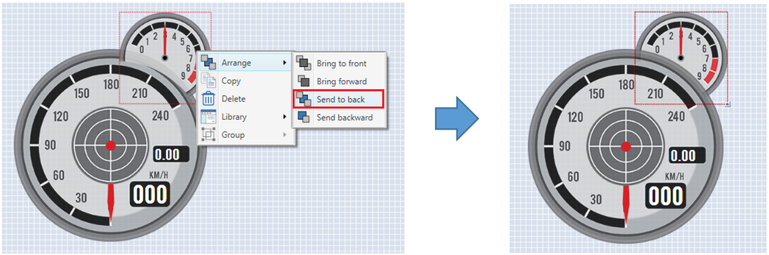 Images depicting sending an element to the back. 