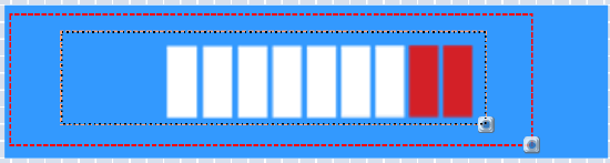 Image showing the blue rectangle in front of non-dynamic elements, but behind dynamic elements.