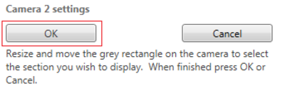 Screenshot of the Camera 2 settings with the OK button highlighted.
