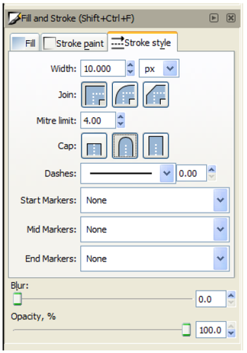 Screenshot of the Stroke Style tab within the Fill and Stroke menu.