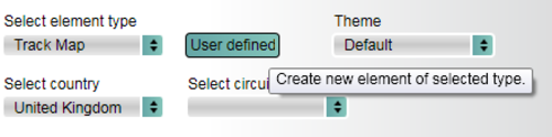 Screenshot from Video VBOX Setup software with Track Map selected as the Element Type and 'User-Defined' as the track.