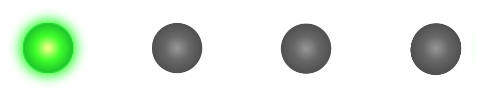 A row of 4 LEDs with the first illuminated in green.