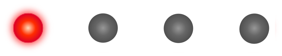 A row of 4 LEDs with the first illuminated in red.
