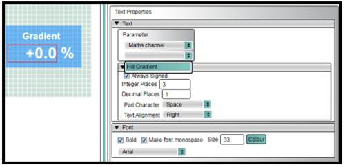 Screenshot depicting selecting the Maths Channel from the parameter list. 