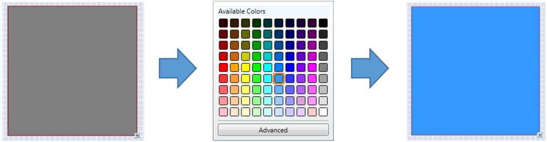Images depicting changing the colour of a shape.
