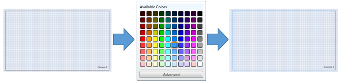 Images depicting changing the border colour from grey to blue.