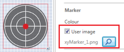 Screenshot of the Marker settings with User Image highlighted and an image of how this appears on the G-Ball element.