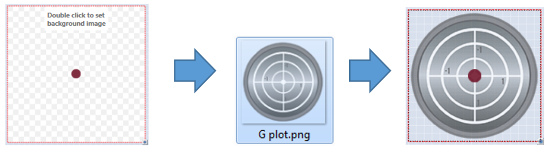 Images depicting the steps to load a background image to the G-Ball element.