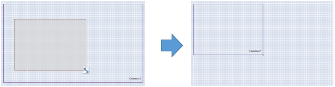 Images depicting the camera input area before and after confirming resizing. 