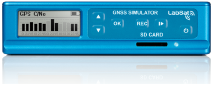 LabSat 3 front panel showing GNSS signal monitoring during operation.