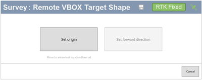 Screenshot of the Survey: Remote VBOX Target Shape window with Set Origin option highlighted.