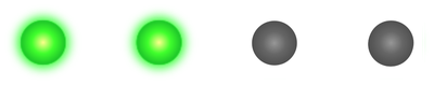 A row of 4 LEDs with the first 2 illuminated in green.