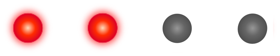 A row of 4 LEDs with the first 2 illuminated in red.
