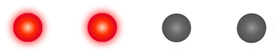 A row of 4 LEDs with the first 2 illuminated in red.
