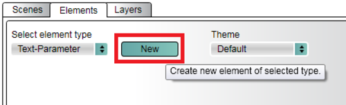 Cropped screenshot of the Elements tab in Video VBOX Setup software with the New element button highlighted.