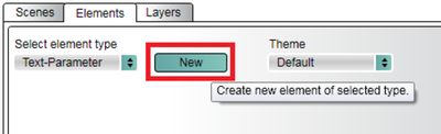 Cropped screenshot of the Elements tab in Video VBOX Setup software with the New element button highlighted.