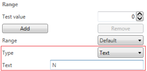 Screenshot of the Range settings with Type highlighted and Text selected.