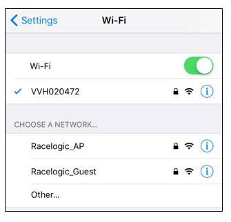 Screenshot of a Wi-Fi connection to a VBOX Video HD2 on a mobile device.