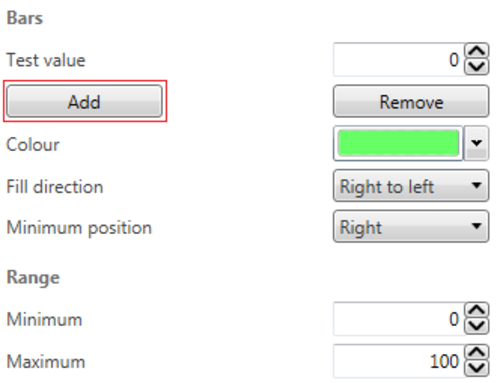 Screenshot of the Bars Settings with the Add button highlighted.
