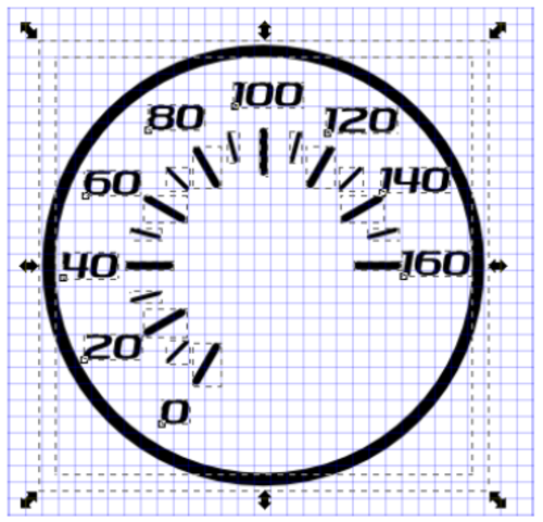 Screenshot of all elements within the Gauge drawing selected.
