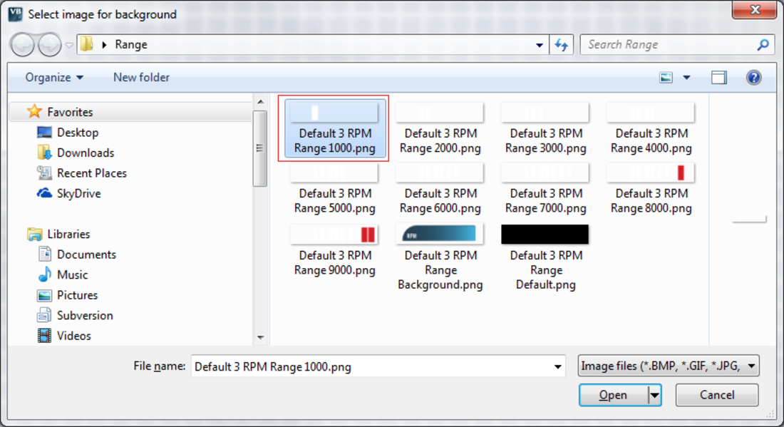 Screenshot of a Windows Explorer window for selecting an image for the Range.