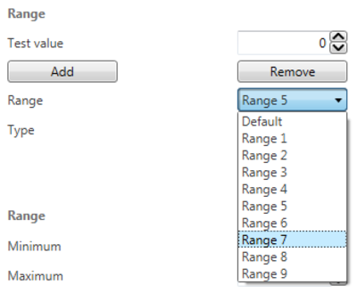 Screenshot of the Range settings with the Range drop down list of options displayed.