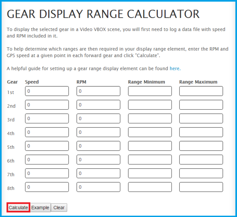 Screenshot of the Gear Display Range Calculator.