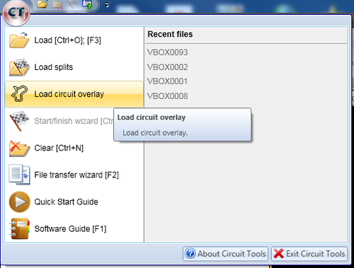 Screenshot of the File Menu in Circuit Tools with Load Circuit Overlay highlighted.