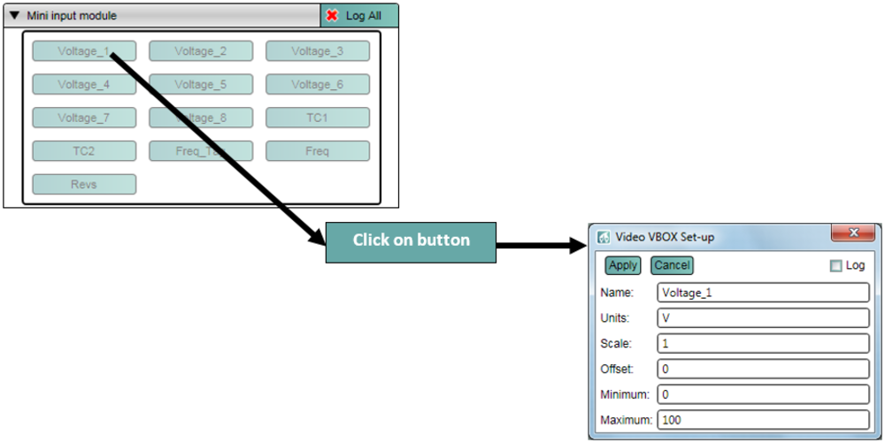 Screenshot depicting how to edit a channel including name, scale, offset, maximum and minimum values.