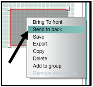 Screenshot of the right click menu and Send to Back highlighted.