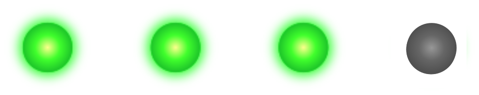 A row of 4 LEDs with the first 3 illuminated in green.
