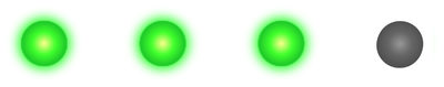 A row of 4 LEDs with the first 3 illuminated in green.