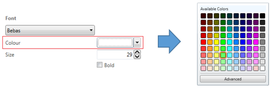Image of the Font settings and colour selector. 