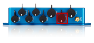 Photograph of a Video VBOX Waterproof with the SER port highlighted.