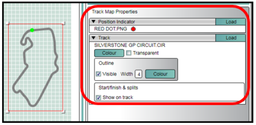 Screenshot of the Track Map element with the Track Map Properties tab highlighted on the right hand side.