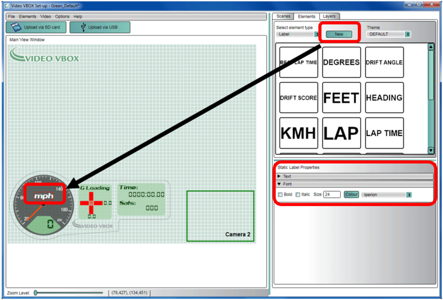Image depicting how to add a static text label to a Gauge element. 