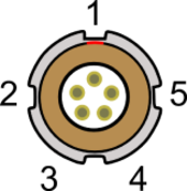 Labelled drawing of a 5-pin Lemo connector.