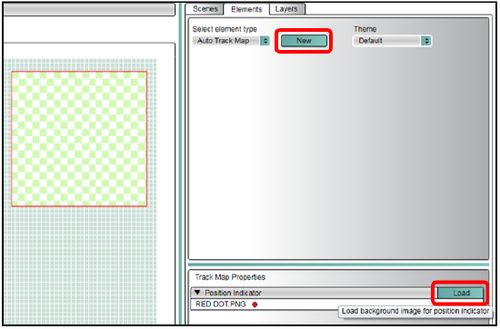 Screenshot of Video VBOX Setup software, Elements tab. Auto Track is set as the element type and the New button is highlighted.